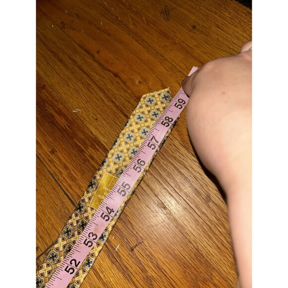 Ermenegildo Zegna Mens Tie Gold Blue‎ Medallion Long - Picture 5 of 5